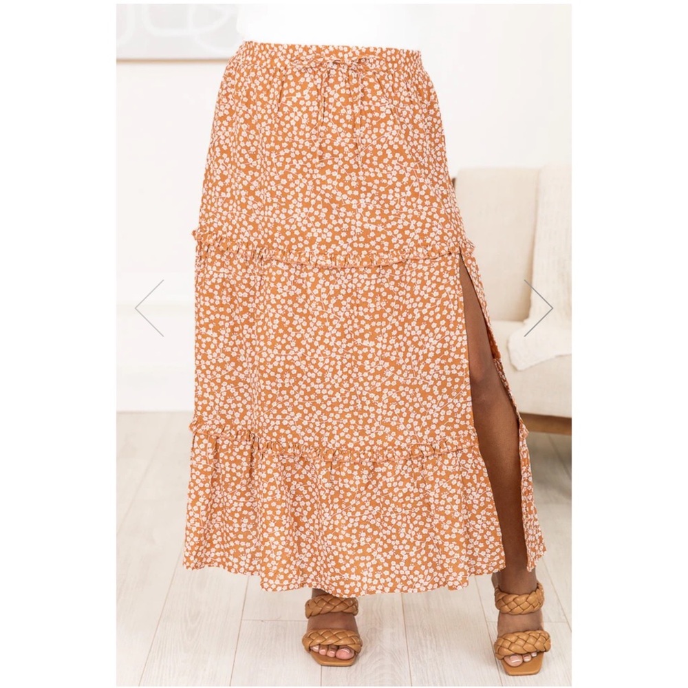 IN LOVE WITH LIFE ORANGE FLORAL SIDE-SLIT MAXI SKIRT - PINK LILY